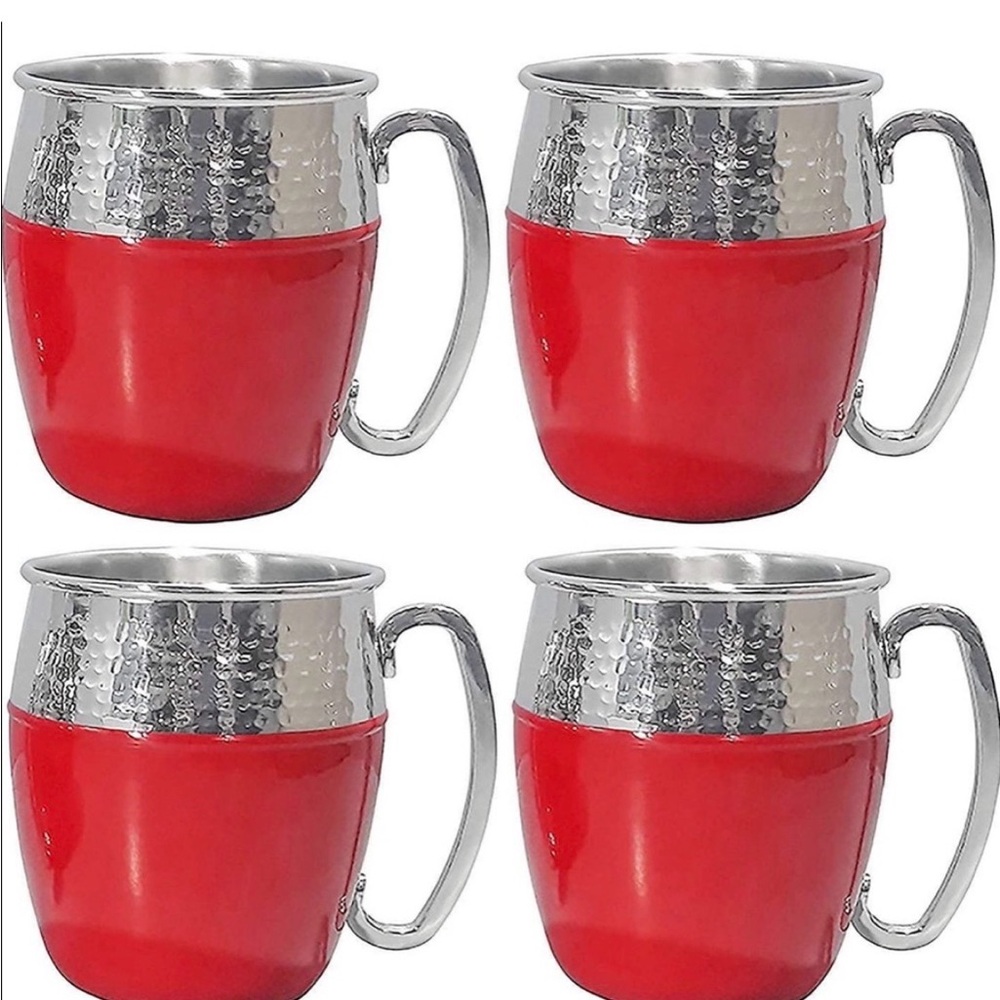 Hammered Stainless Steel Mule Mugs in Red - Set of 4